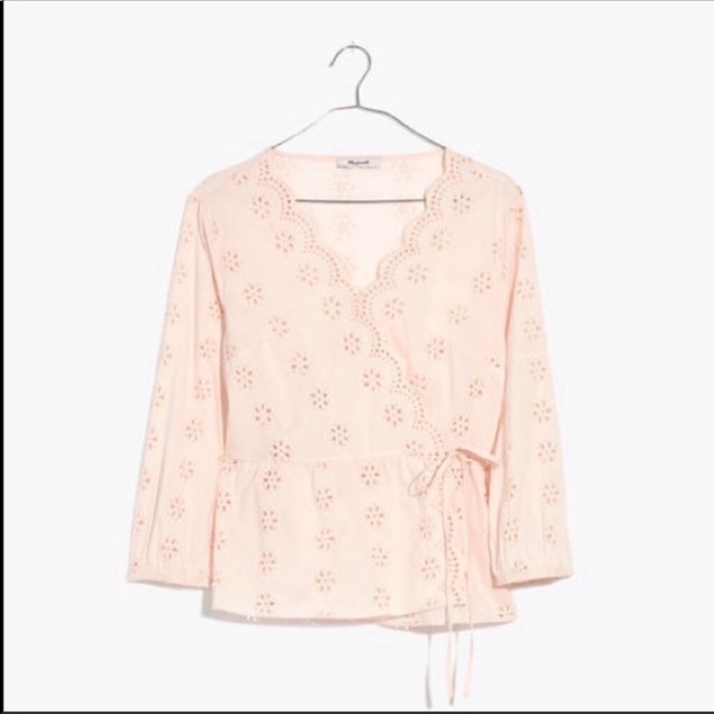 Madewell Eyelet Wrap Peplum Top - Blush Pink